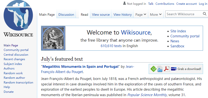 Wikisource: 無料の歴史的およびパブリックドメインのテキスト