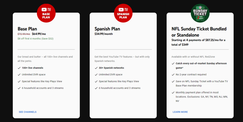 YouTube TV’s Subscription Plans