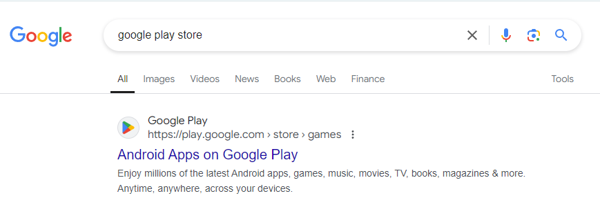 在 Google 上搜索 "Google Play 商店