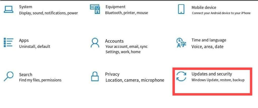 在Windows 10中選擇「更新與安全性」