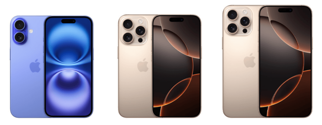 Размеры iPhone 16 против 16 Pro против 16 Pro Max