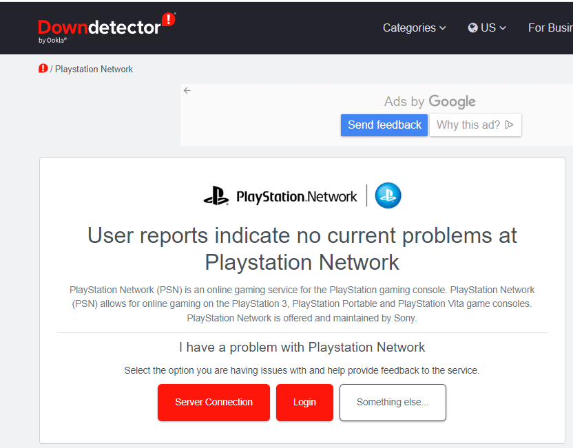 Проверьте, не работает ли PlayStation Network на Downdetector.