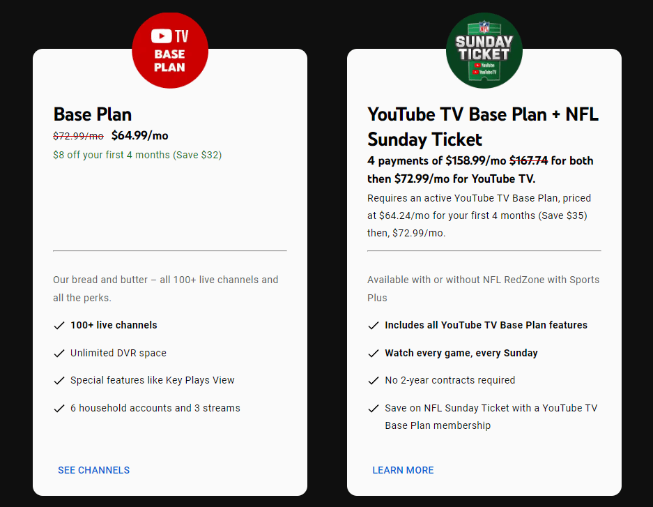 YouTube TV стоимость