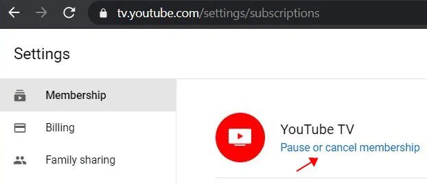 Click “Pause or cancel membership”