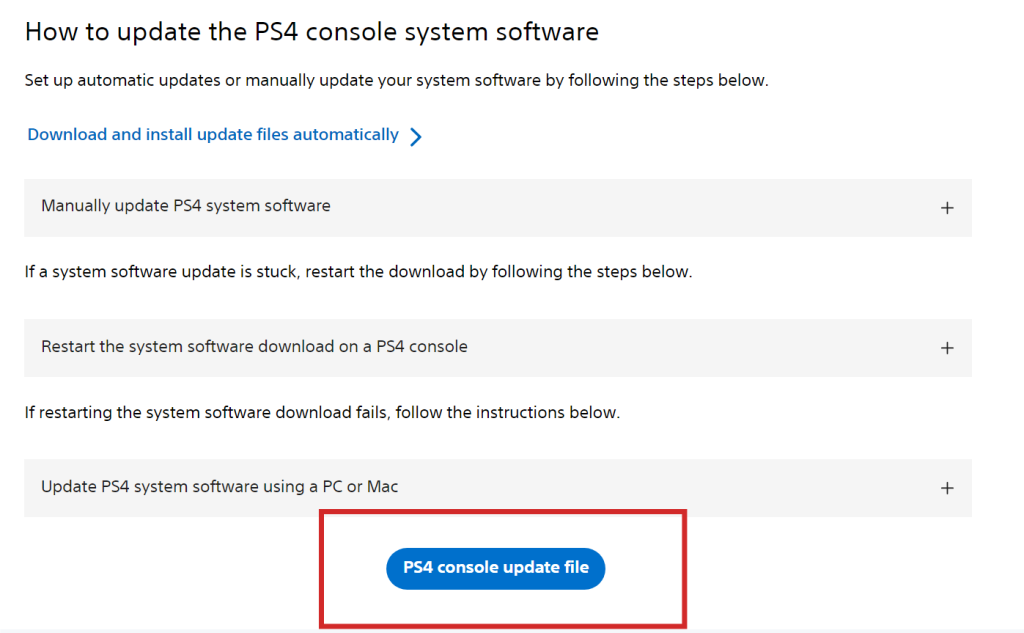 “PS4 콘솔 업데이트 파일”을 클릭하세요