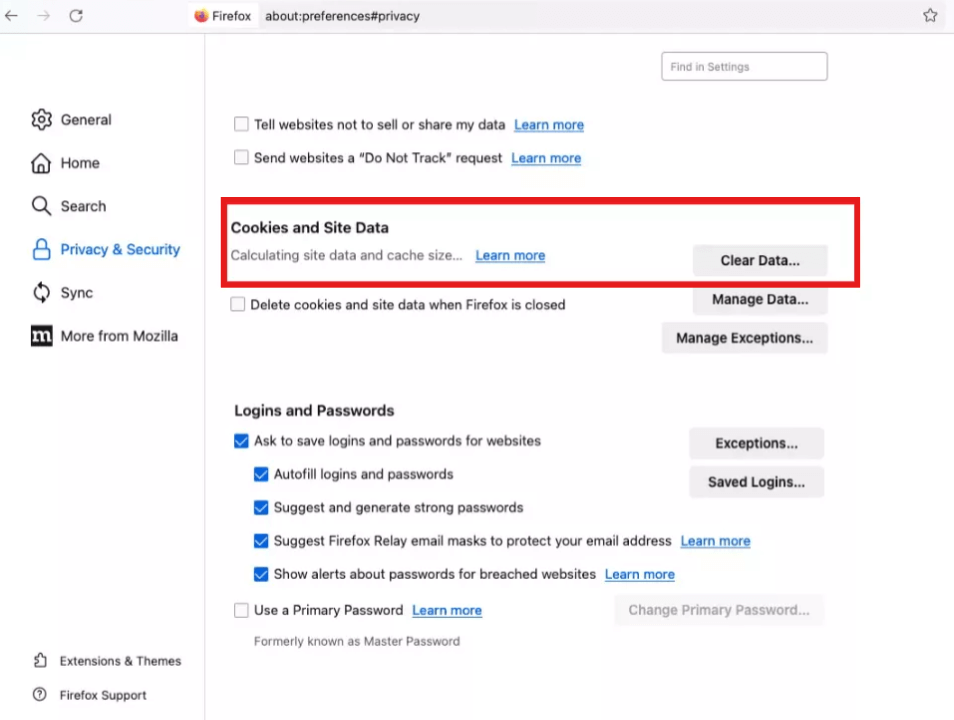 clear your Mac cookies on Firefox.