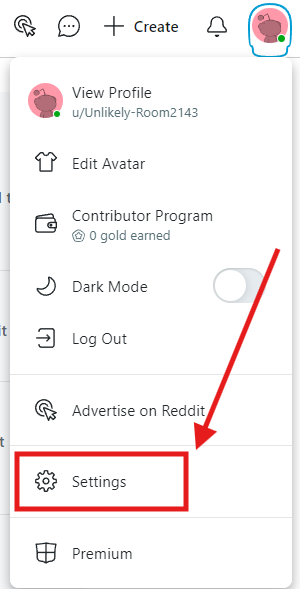 Reddit設定に移動