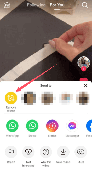Find TikTok "Remove Button" in "Share"