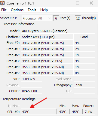 Core Tempを使ってCPU温度を確認する