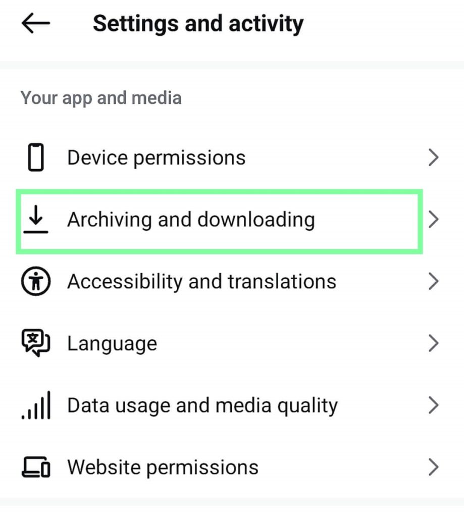 Click “Archiving and downloading”.