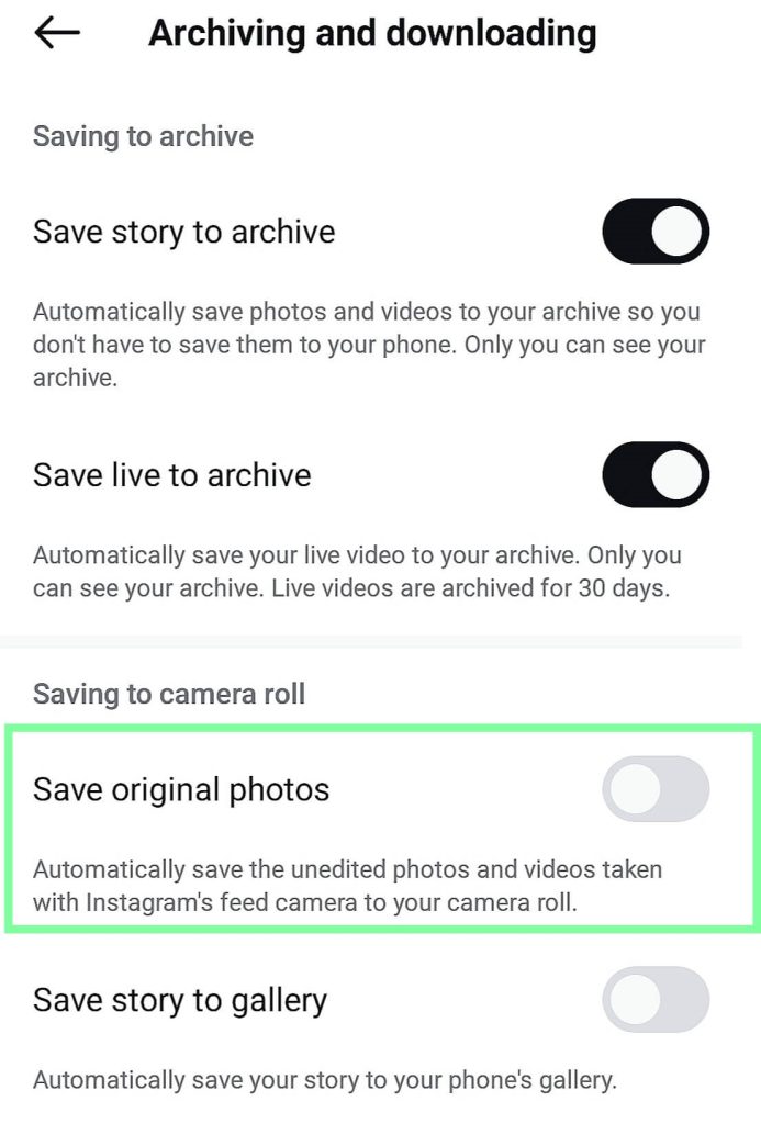 Open “Saving original photos”