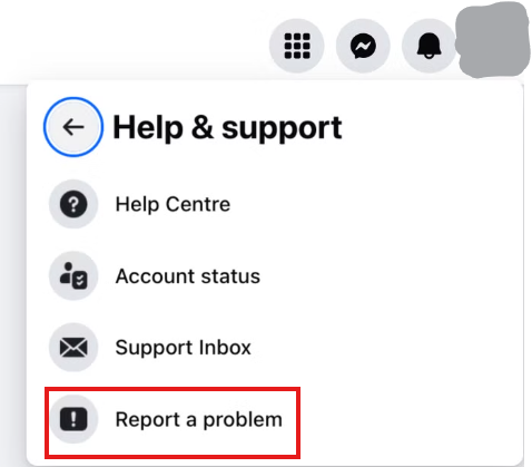 Report a problem in Facebook