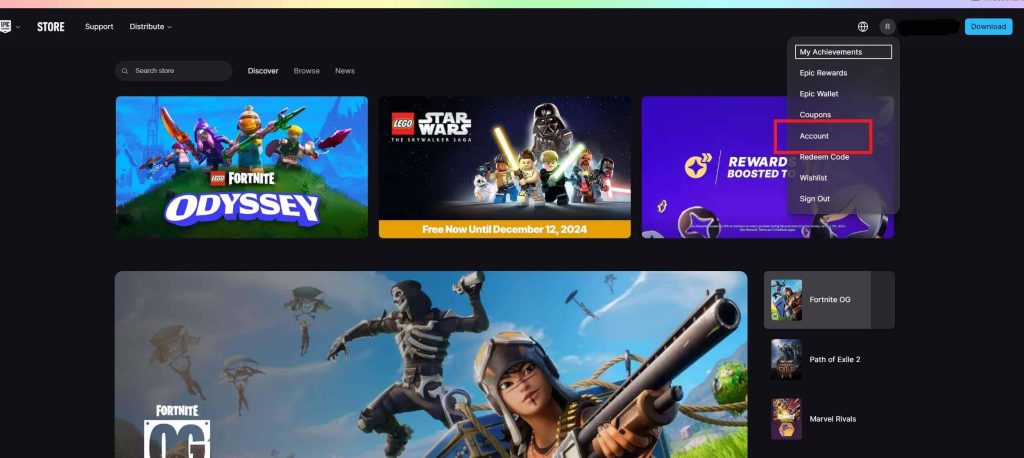 Select "Account"