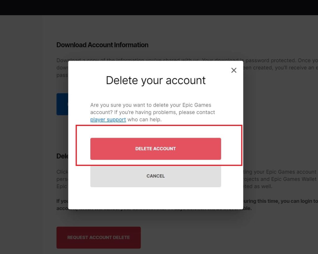 Click "Delete Account"