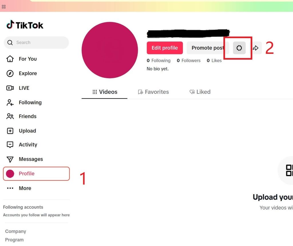 Go to "Settings" on the TikTok Web