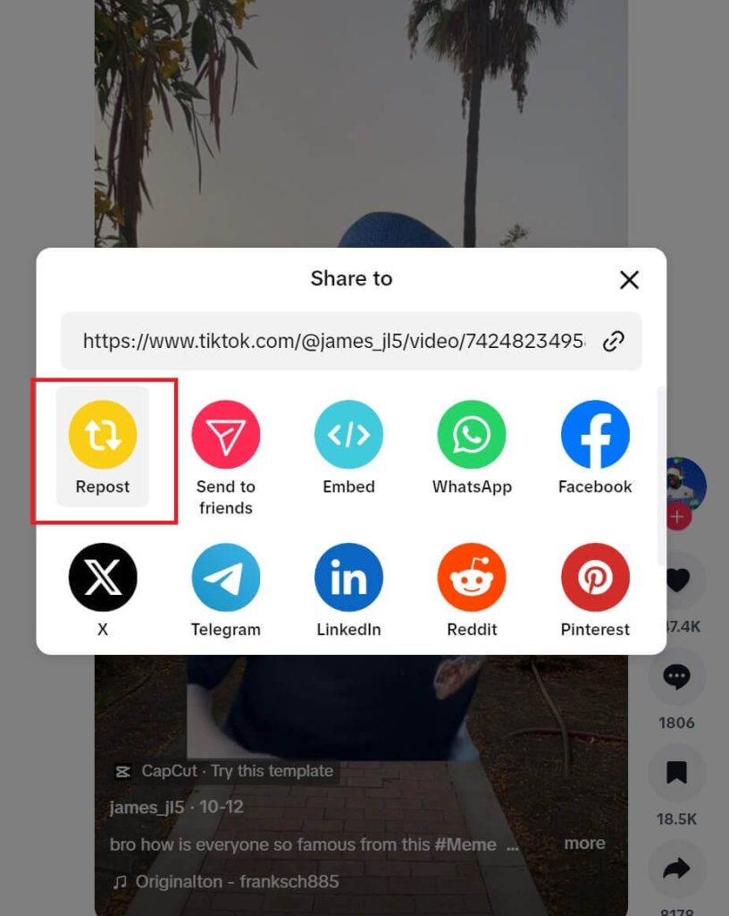 Tap "Repost" to Share the Video