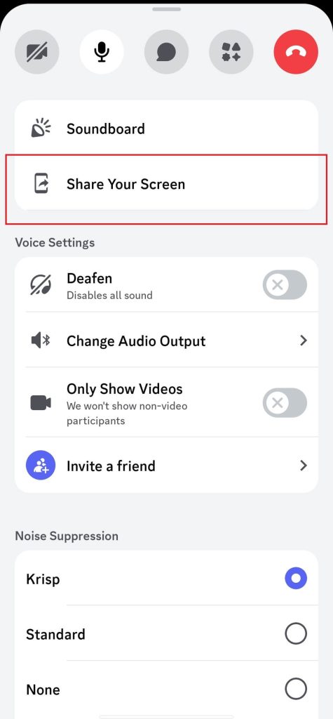 Tap "Share Your Screen" on Discord
