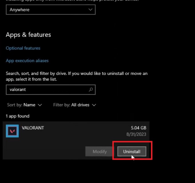 Uninstall Valorant