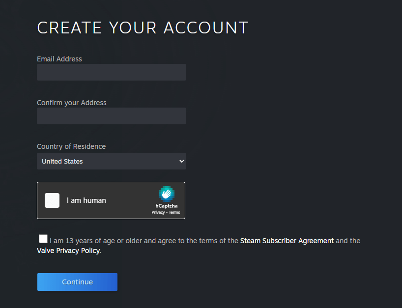 Create an account on Steam