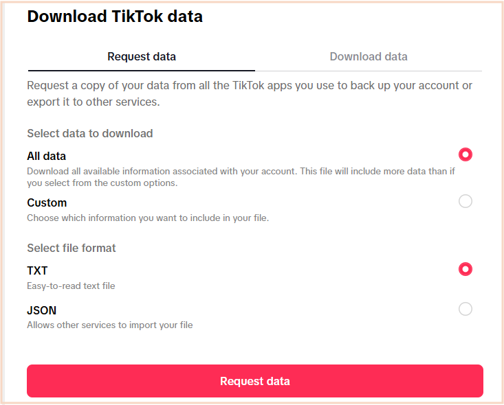 request TikTok data