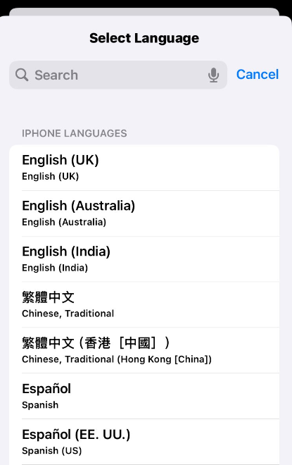 iPhone の言語を選択します