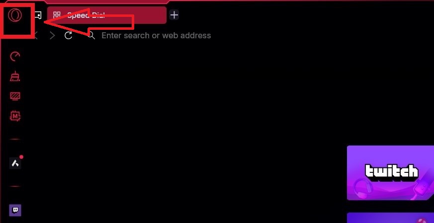 点击浏览器左上角的Opera GX图标