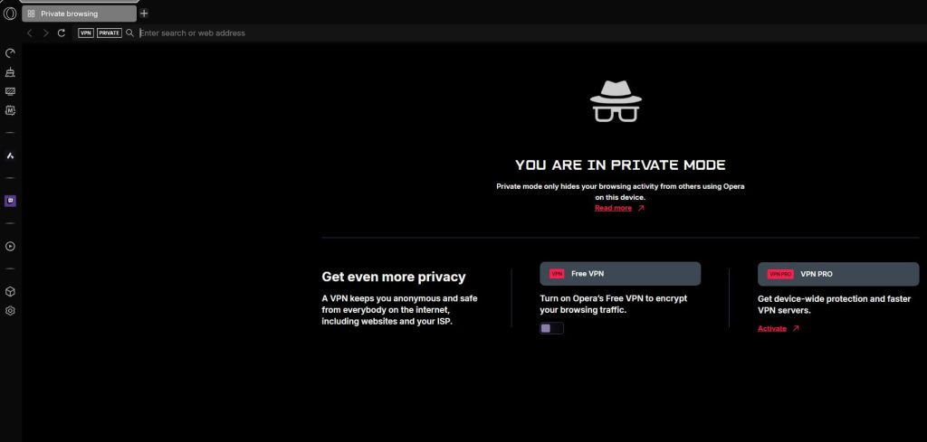 Incognito Mode on Opera GX