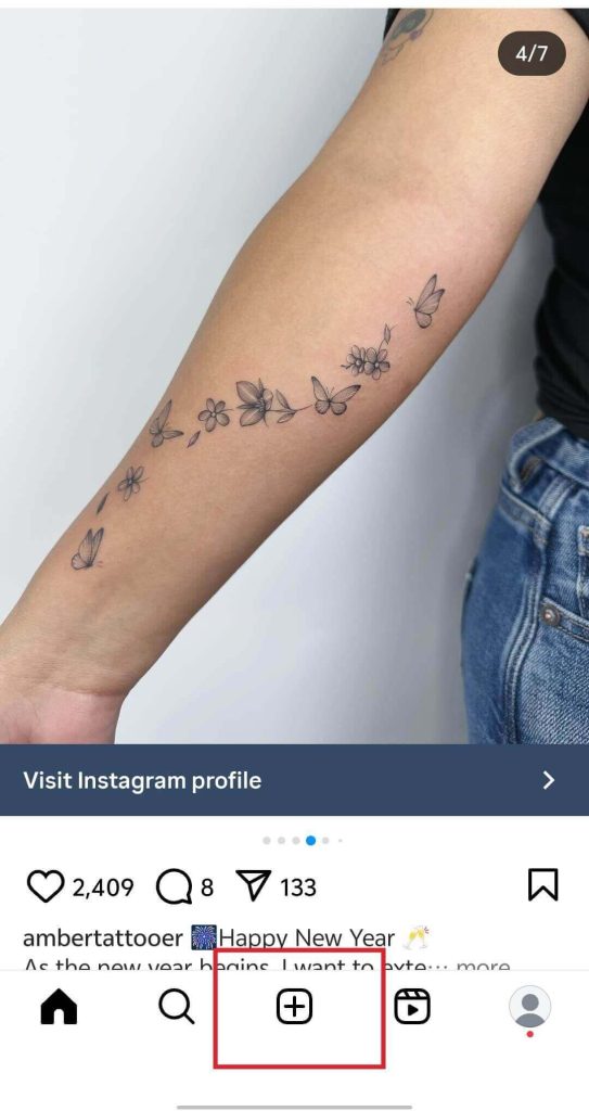 Click the Plus Icon on Instagram