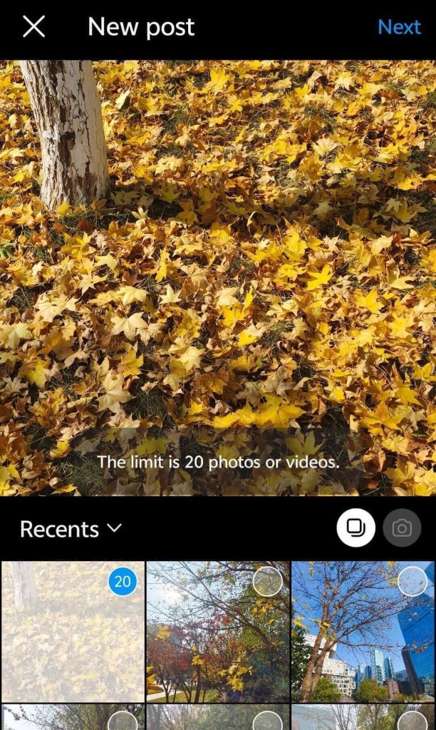 Choose up to 20 Photos and Videos to Post to Feed