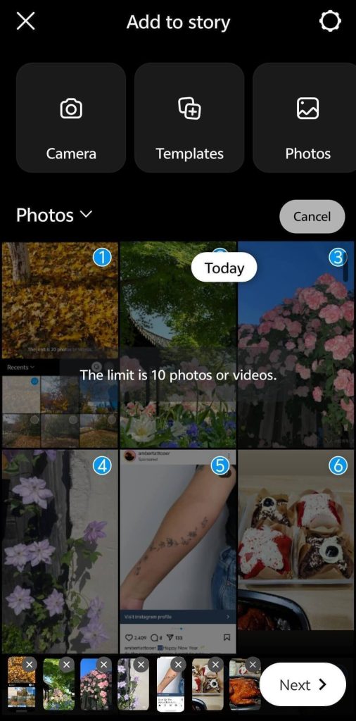 Choose photos or videos for posting on Story