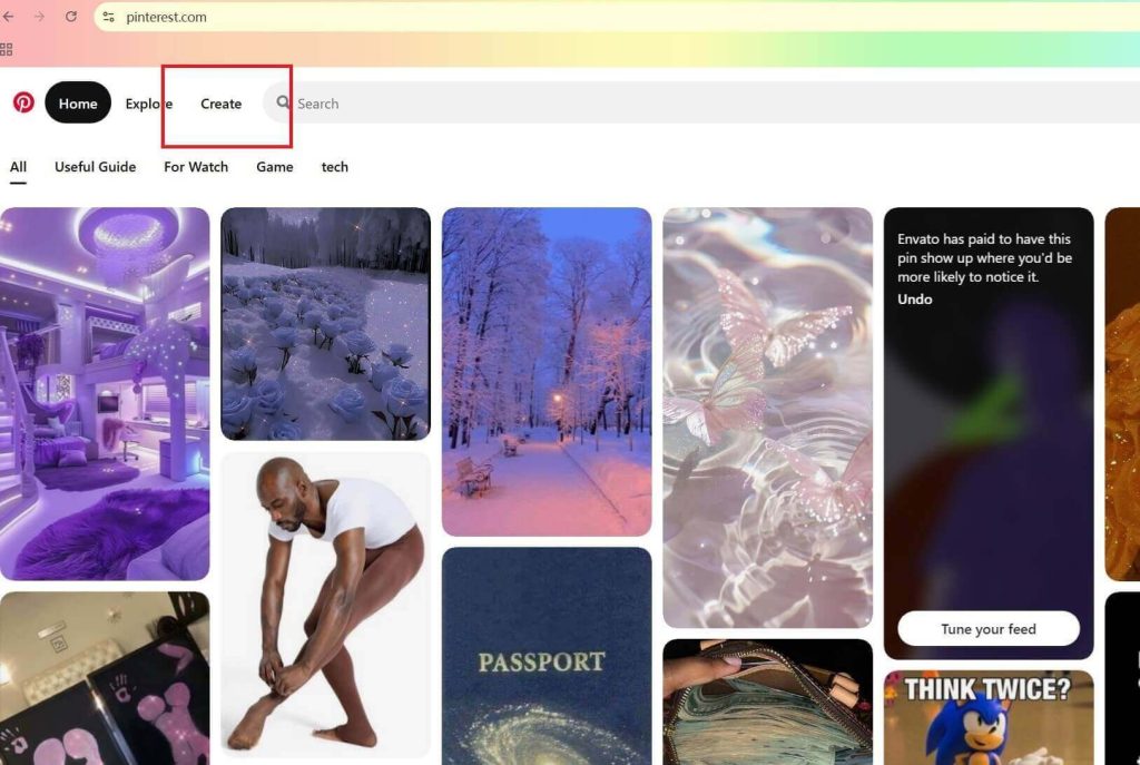 Click the Create Button on the Pinterest Web
