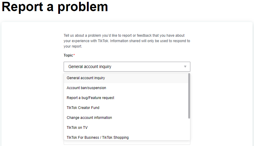Contactar al soporte de TikTok para recuperar tu cuenta