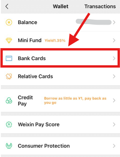 Link an international credit card to your WeChat account.