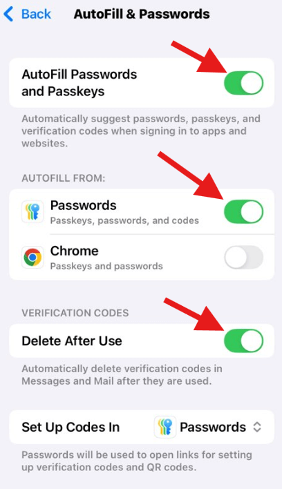 Adjust “AutoFill & Passwords” Settings