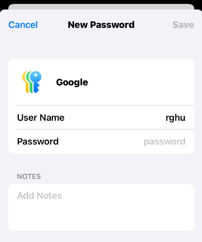 Example: create a password in the Passwords app.