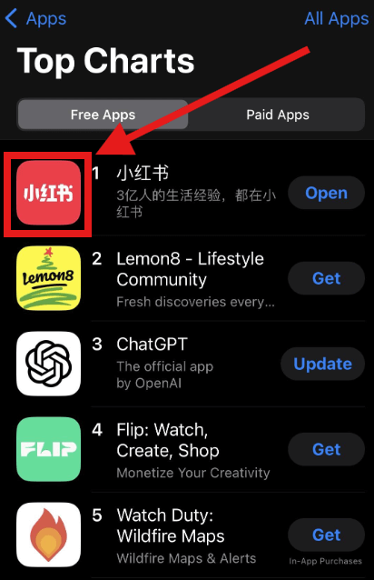 TikTok alternative: Rednote ranked 1.