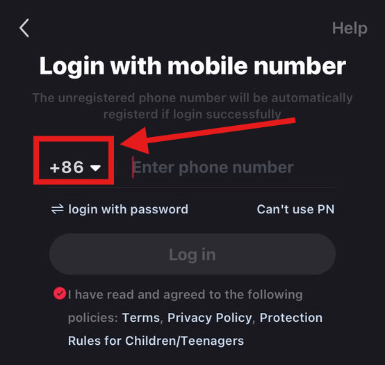 Change the international area code to log into Rednote.
