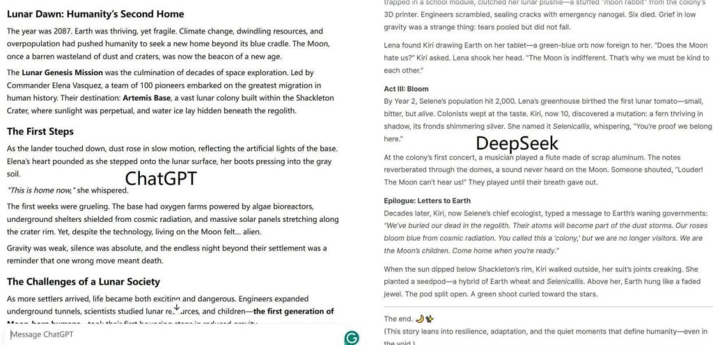 DeepSeek vs ChatGPT: Writing a Story