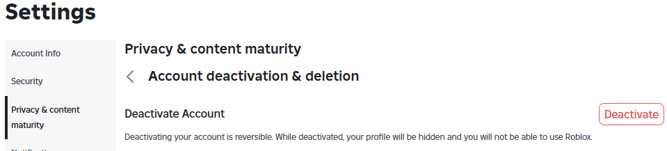 deactivate Roblox account