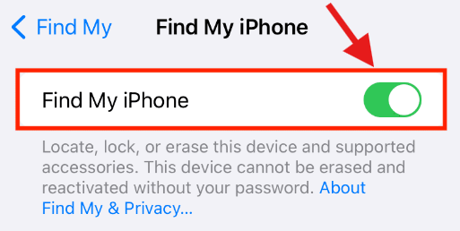 盗難デバイス保護をオフにする前に「iPhoneを探す」を無効にする