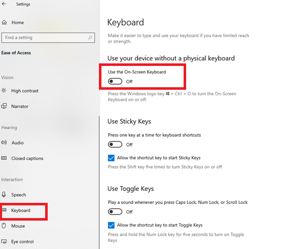 Windowsでオンスクリーンキーボードを有効にする
