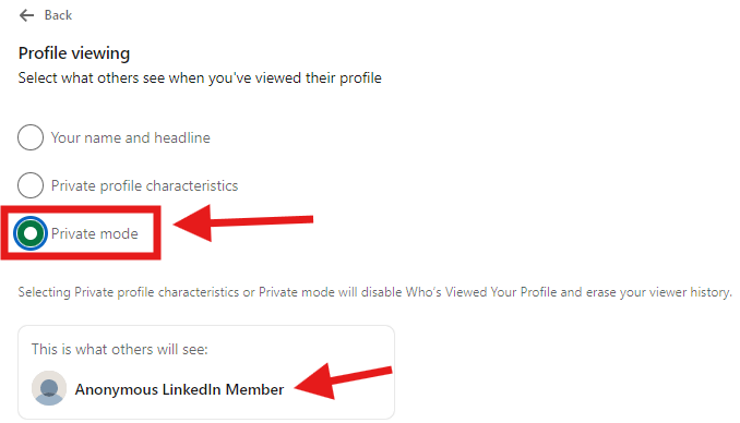 モバイルデバイスでLinkedInのプライベートモードをオンにする