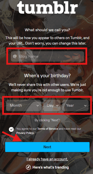  Tumblrのサインアップ情報を入力する