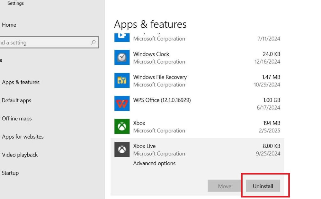 Click "Uninstall" Under Xbox Live