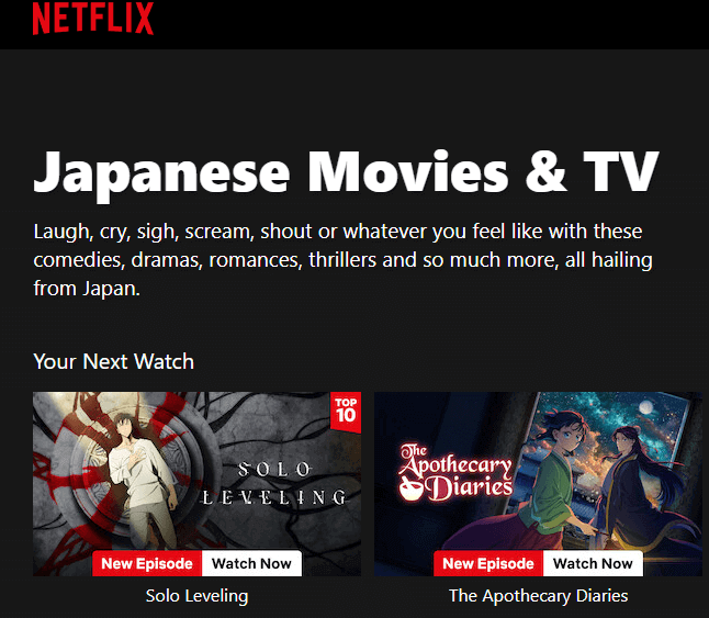 sitios de películas japonesas gratis - Netflix