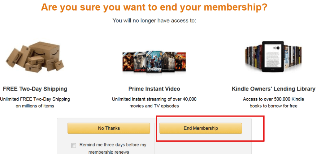 End Amazon Prime membership