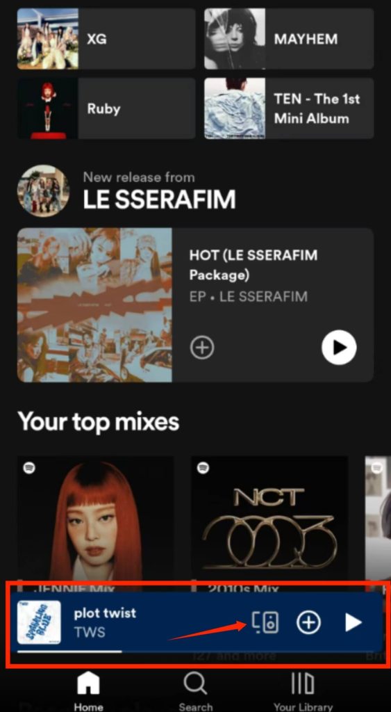在Spotify上选择一首歌播放