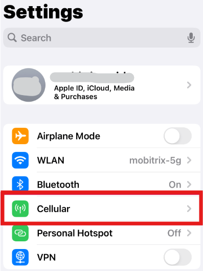 Step to access cellular settings on iPhone to turn off 5G