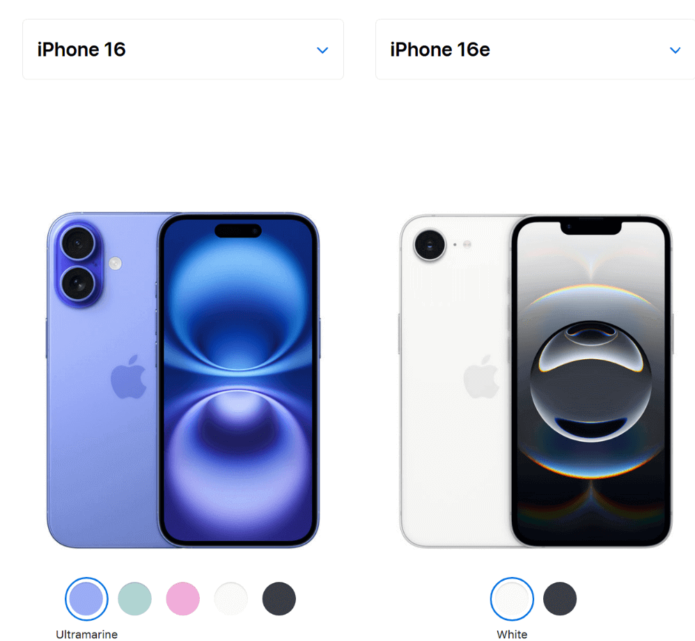 iPhone 16e と iPhone 16 の違い: サイズとカラー