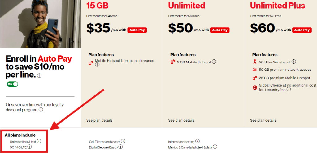 Verizon’s package supports both 4G and 5G